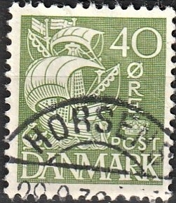 FRIMÆRKER DANMARK | 1933 - AFA 208 - Karavel 40 øre grøn Type I - Lux Stemplet "HORSENS"